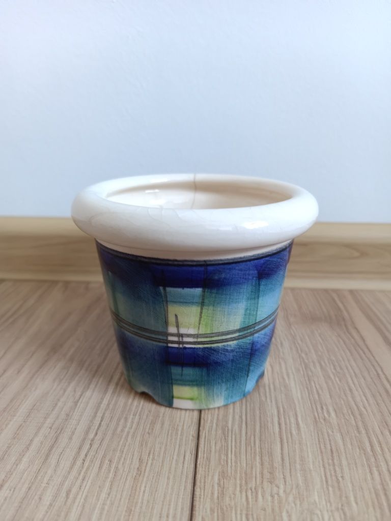Osłonka ceramiczna w niebieskie wzory szer. 12,5 cm