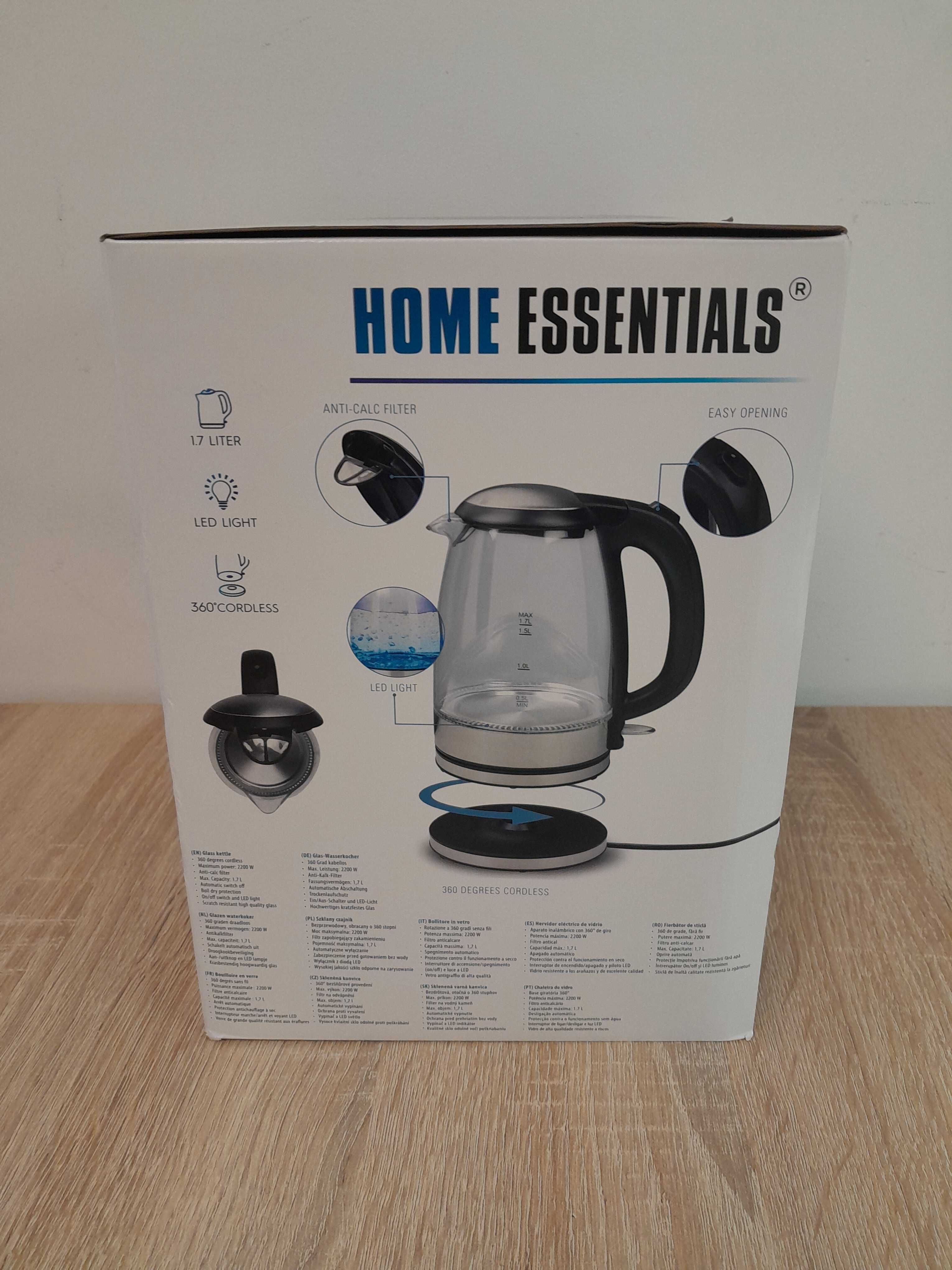 Nowy szklany czajnik, bezprzewodowy, 2200 wat, Home Essentials
