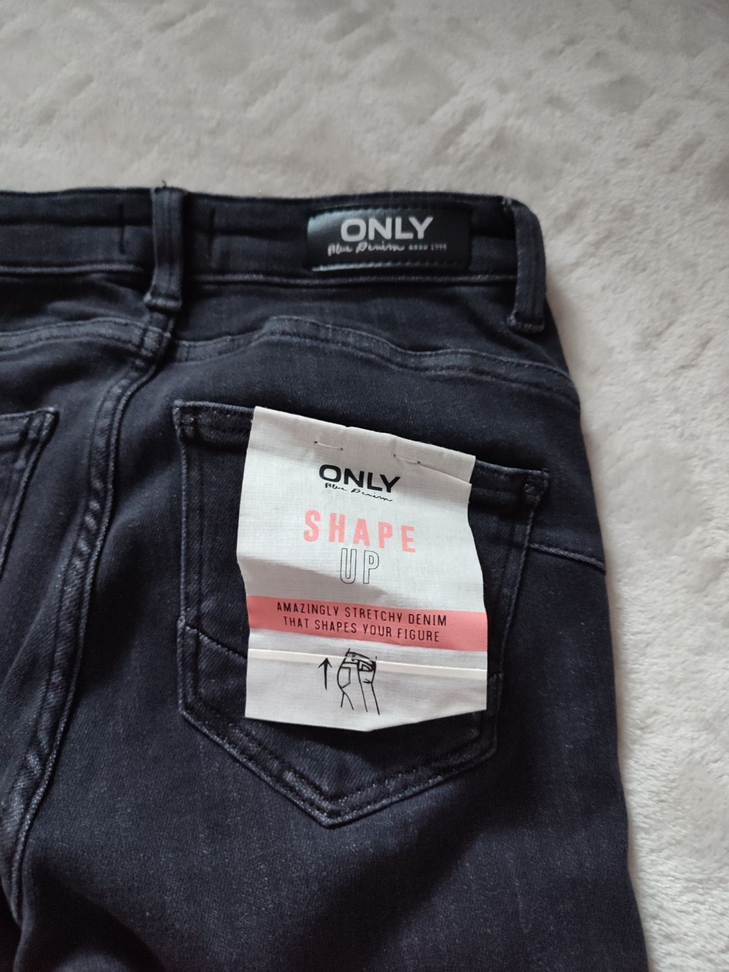 Ciemnoszare jeansy wysoki stan push up Only XS