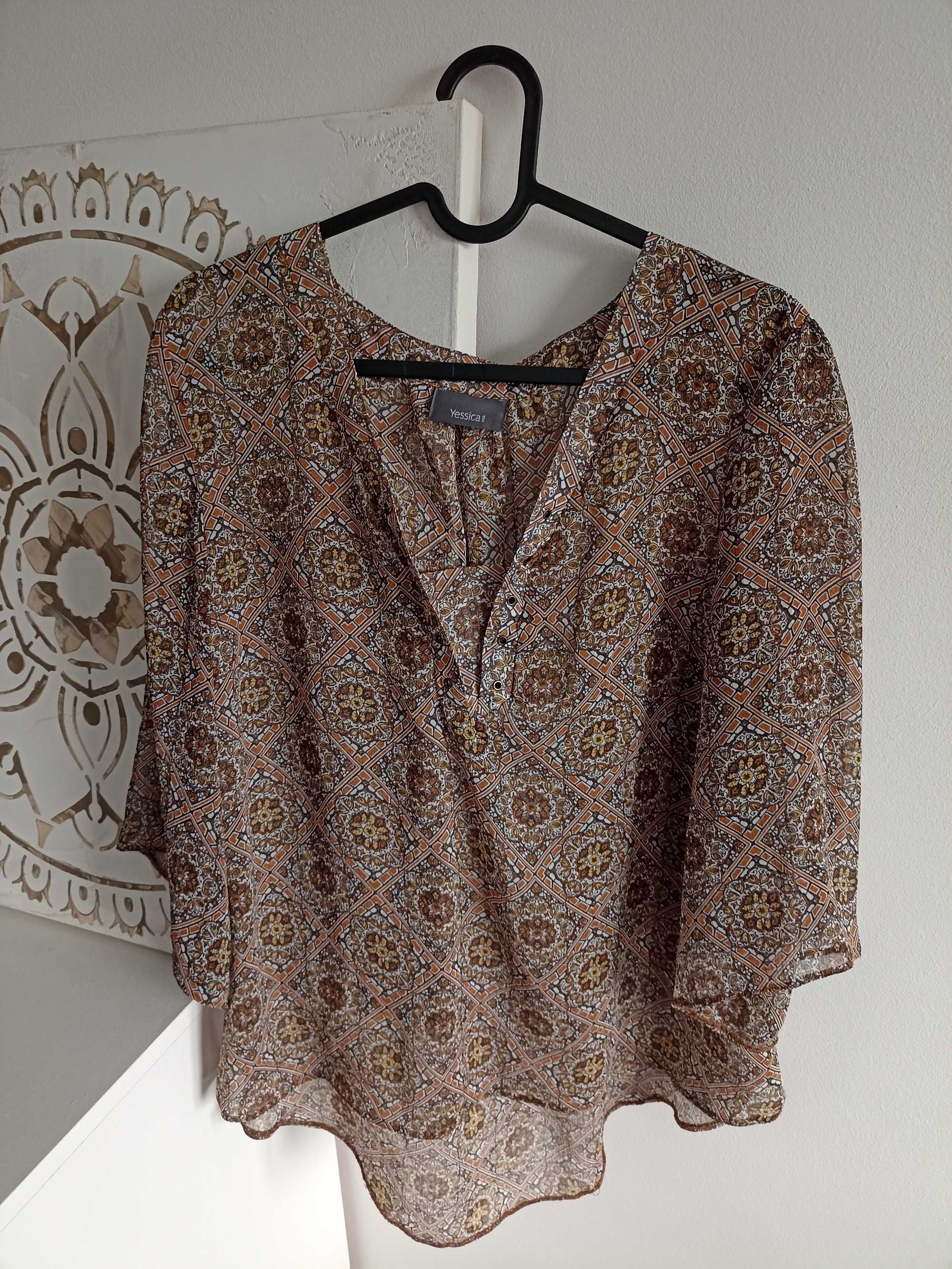Elegancka piękna przezroczysta bluzka Yessica brązowa piękny wzór M/L
