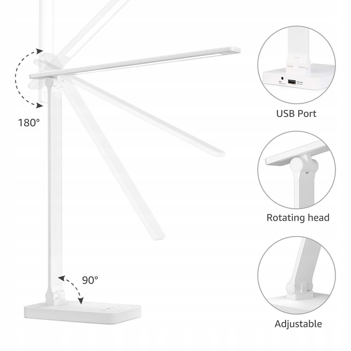 lampka biurkowa dotyk dod.port usb na biurko 3 tryby zasilaczem 96 led