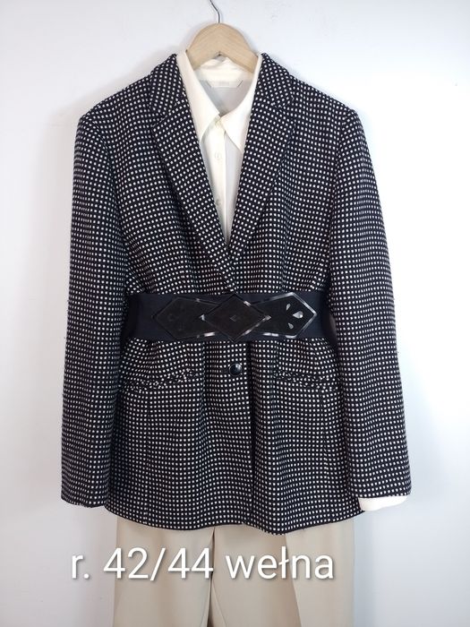 Wełniana marynarka BASLER w czarno-biały geometryczny wzór, rozmiar 42