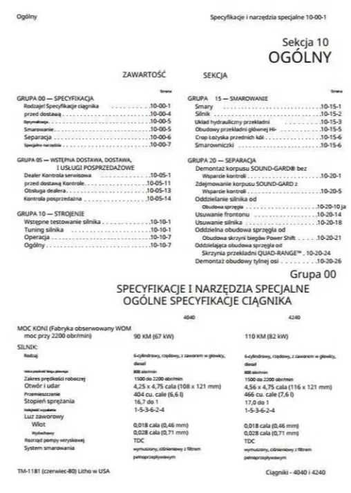 Instrukcja Napraw ciągnika John Deere 4040, 4240 PL