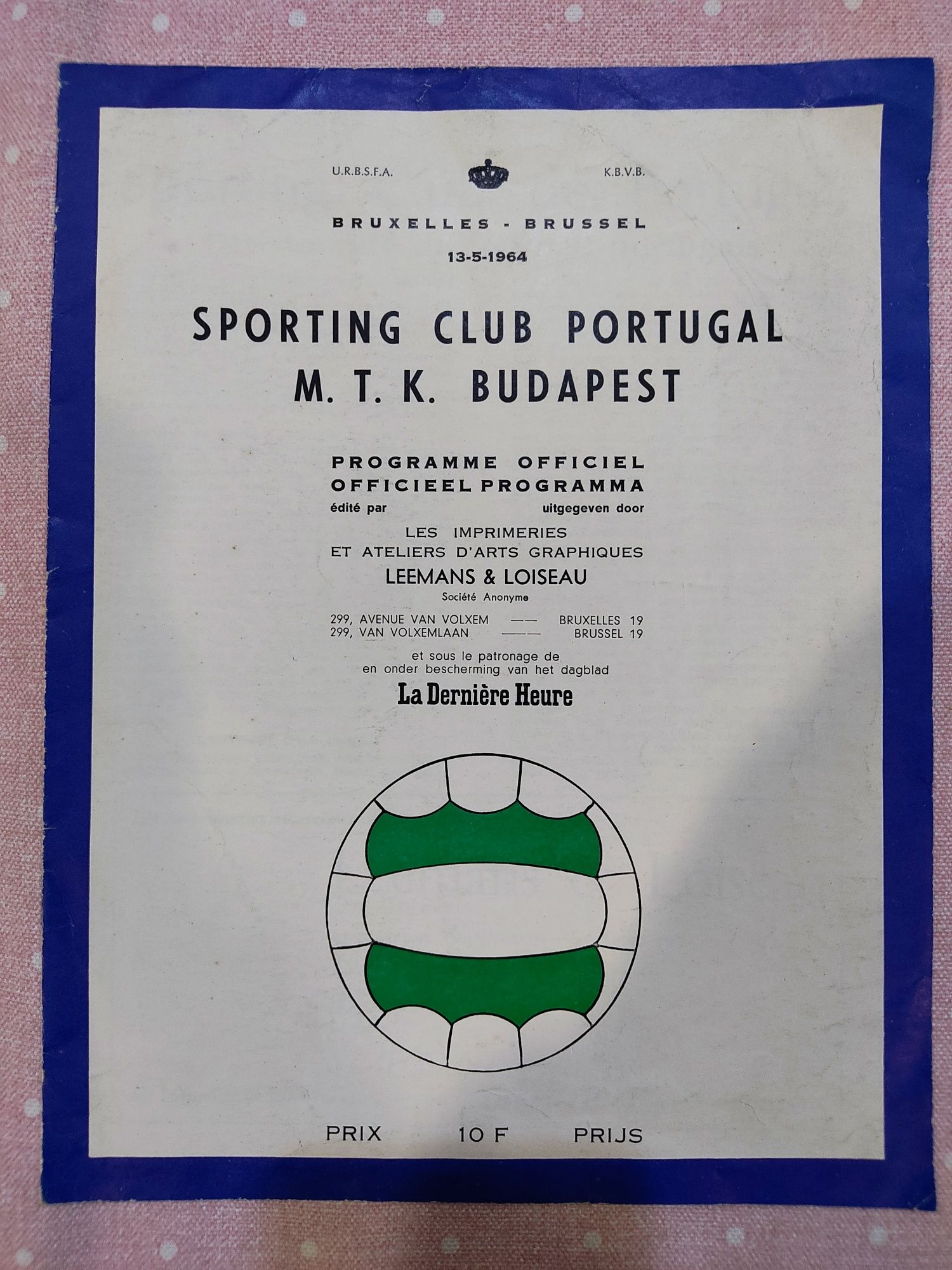 Programa Sporting MTK Budapeste final taça de taças 1964