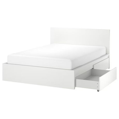 Łóżko drewniane białe Ikea Malm 160x200 z 2 pojemnikami