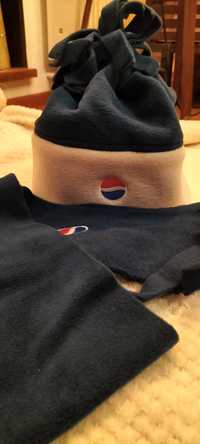 Komplet czapka i szalik polar logo Pepsi niebieski i szary