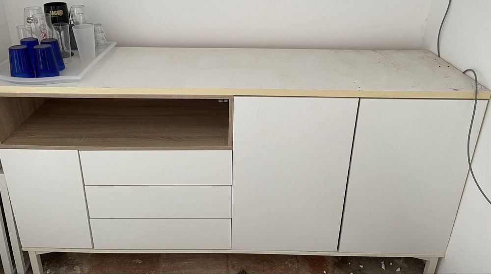 Móvel de Apoio Branco – 3 Gavetas + 2 Portas