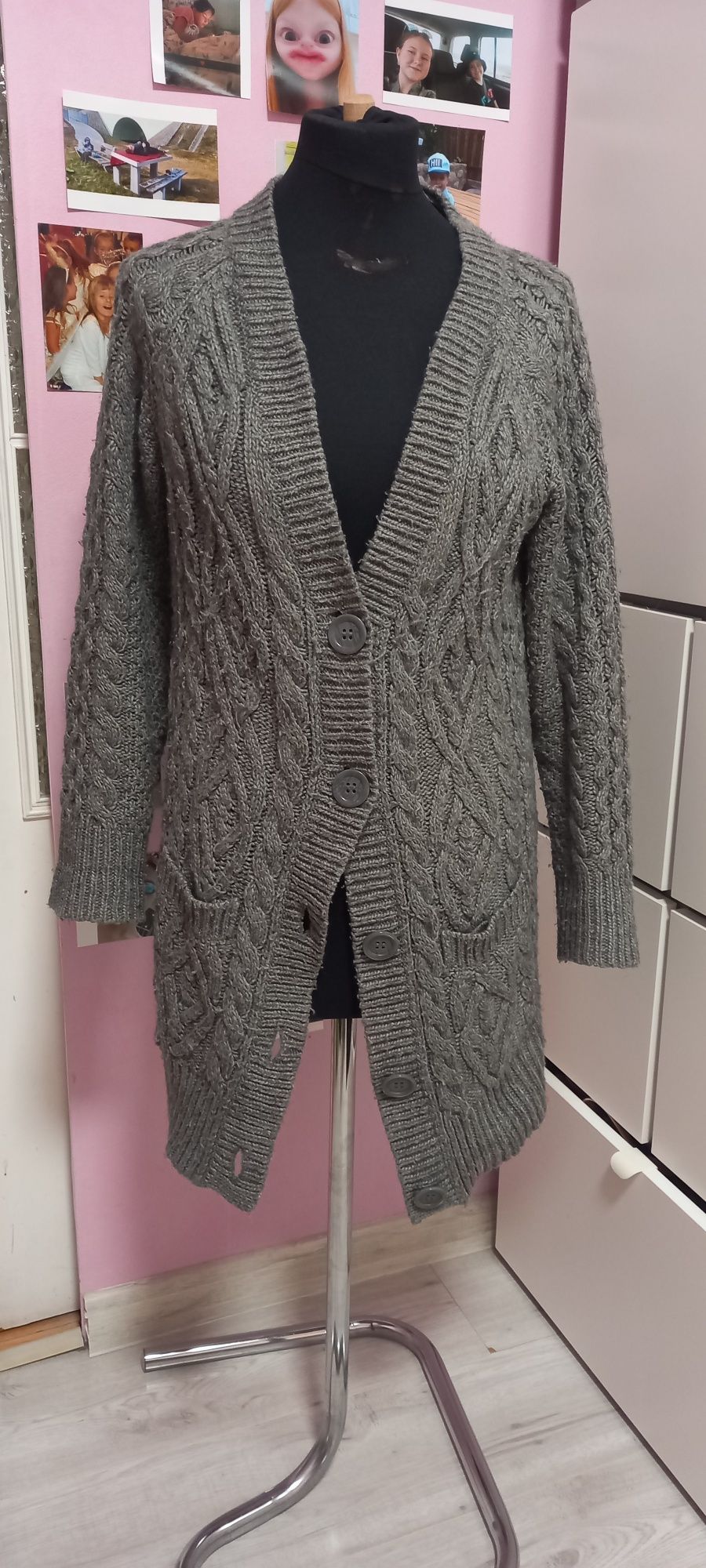 Sweter zara r M szary długi rozpinany cieply