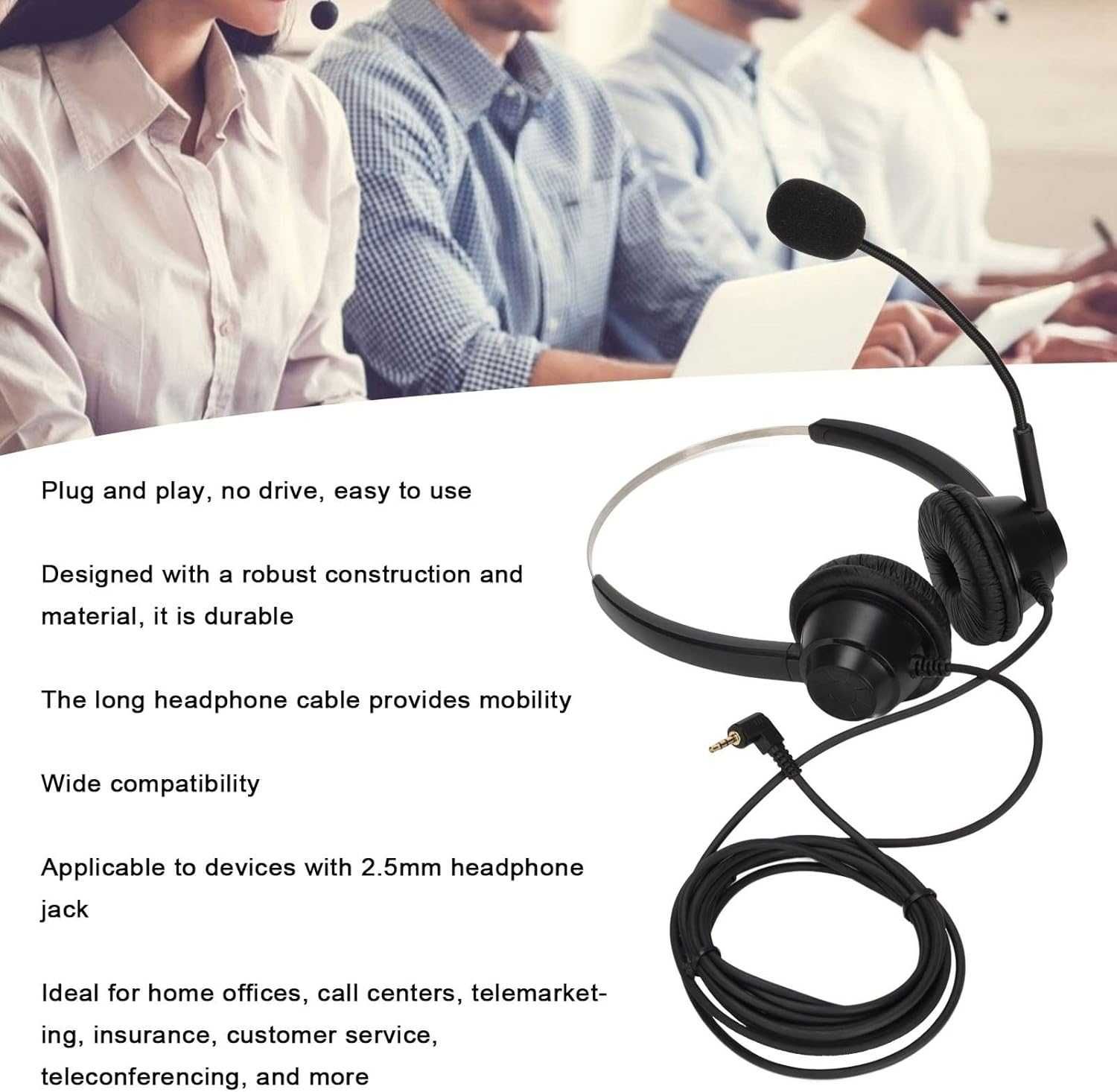 Zestaw słuchawkowy z mikrofonem jack 2,5 mm dla call center,biuro,dom.