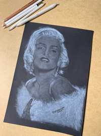 Marylin Monroe biała pastela A4 handmade