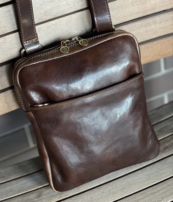 чоловіча сумка шкіряна коричнева чорна італійська Мужская сумка мессен
