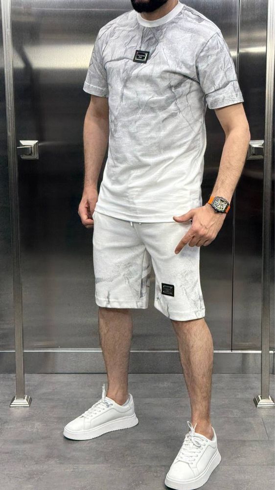 ТОР Чоловічий брендовий комплект шорти/футболка M,L,XL,2XL сірий/білий
