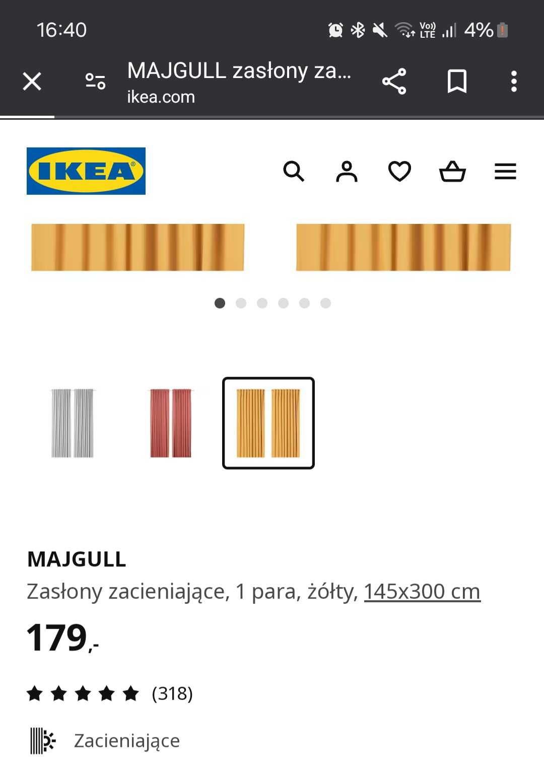 Zaslony Ikea Majgull zaciemniajace musztardowe (mam 5 paczek) 145x300