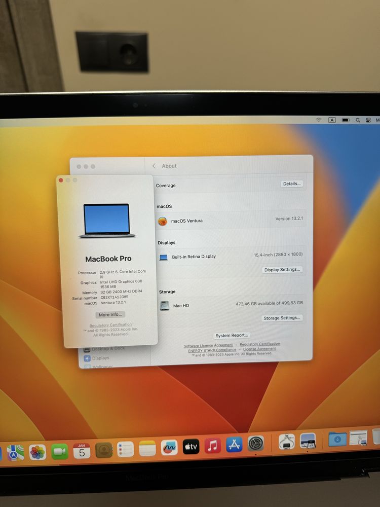 Macbook pro 15 2018 core i9 32/512gb amd pro 560x 4gb
