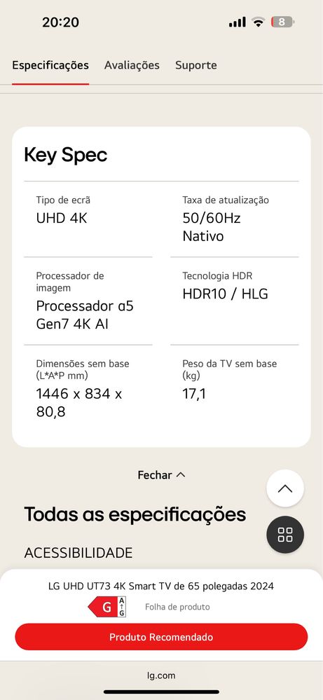 LG UHD UT73 4K Smart TV de 65