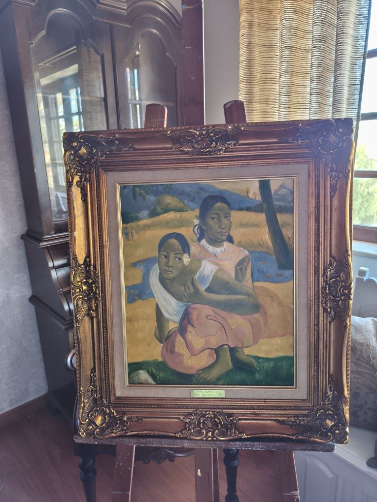 Quadro antigo pintado á mão réplica de gauguin