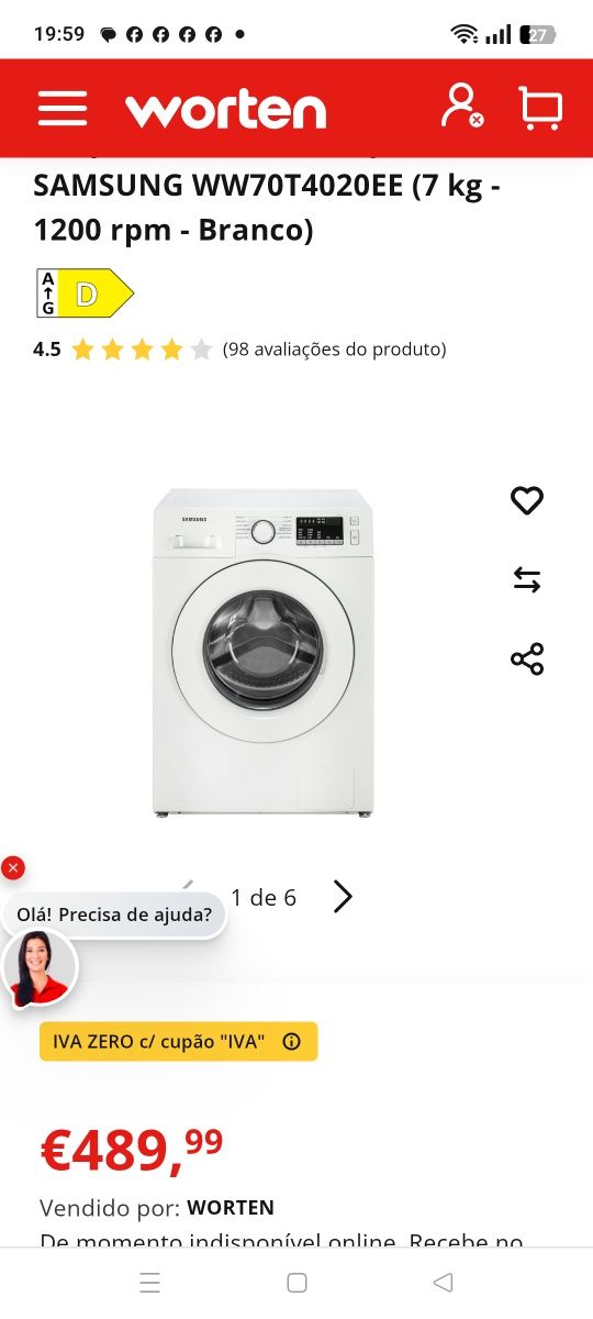 Máquina de lavar roupa Samsung Ecobublle 7 k