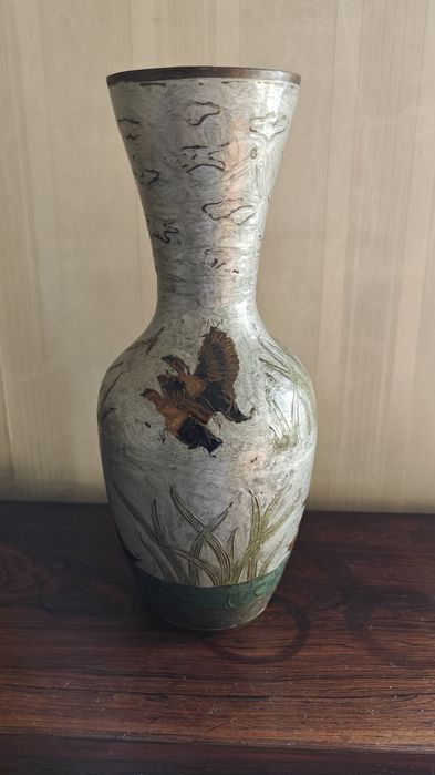 Vaso Decorativo em Metal Esmaltado com Pássaros – Natureza