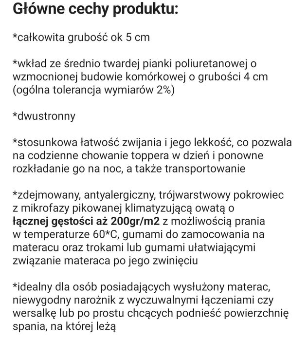 Materac na łóżko ,topper 140*200