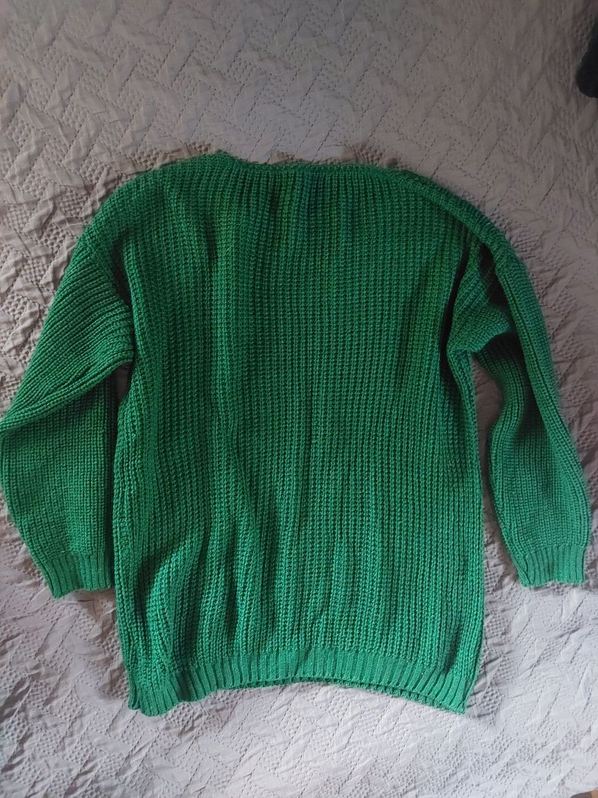 Sweterek butelkowa zieleń, zielony ażurowy sweter wiosna r.L,XL