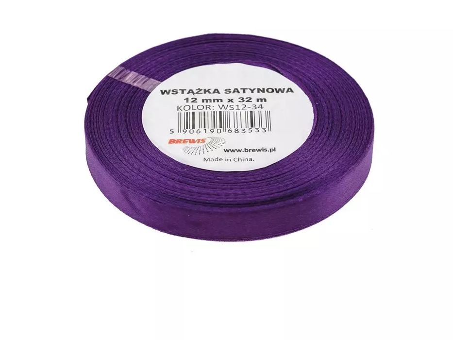 Wstążka satynowa fioletowa 12mmx32m. Brewis