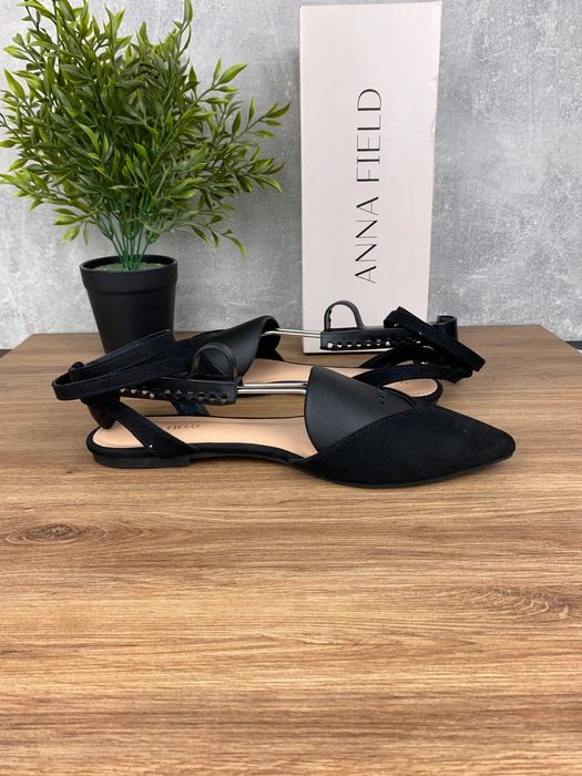 Buty damskie Anna Field r. 40 - eleganckie czarne baleriny z paskiem