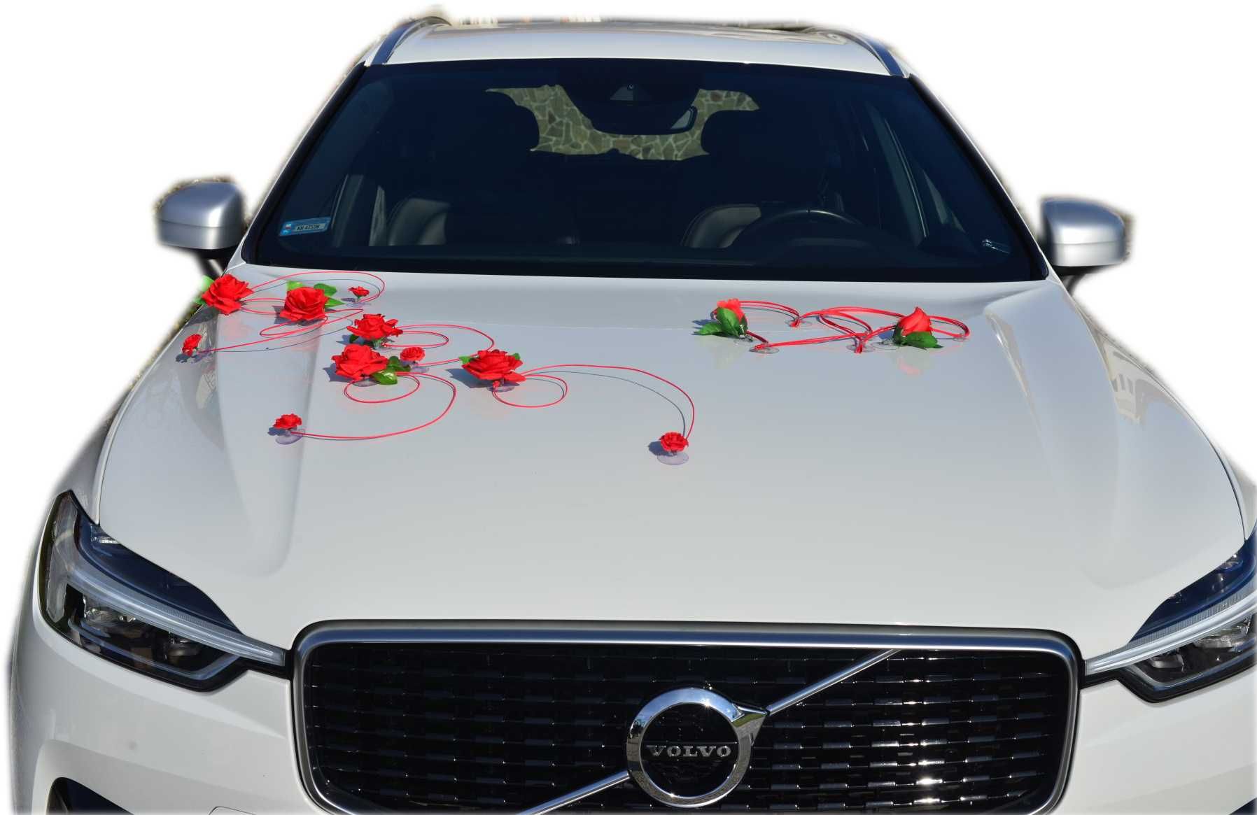 Piękna CZERWONA dekoracja na samochód ślubny 316