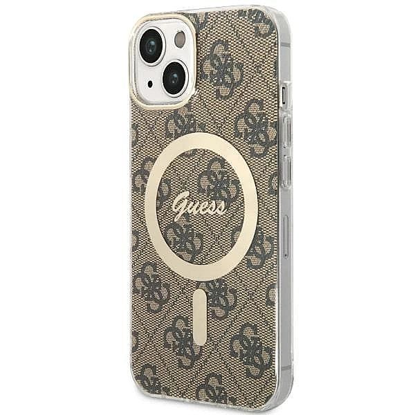 Etui Guess 4g MagSafe na iPhone 14 Plus - brązowe