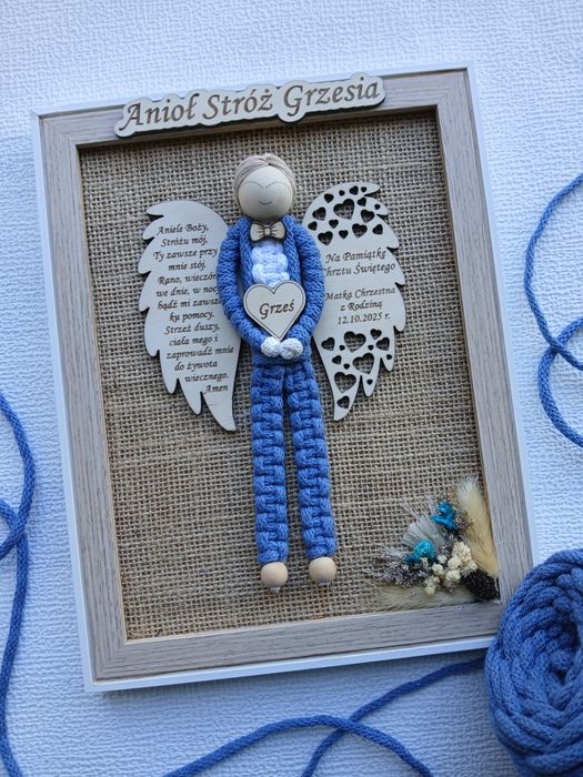Pamiątka chrztu świętego dla chłopca ramka na chrzciny aniołek