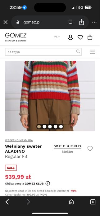 Max mara weekend sweter dziewicza welna 100% wool welniany w paski