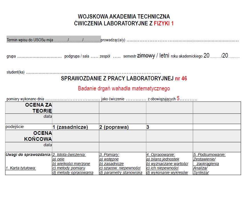 Sprawozdania z fizyki, miernictwa itp.