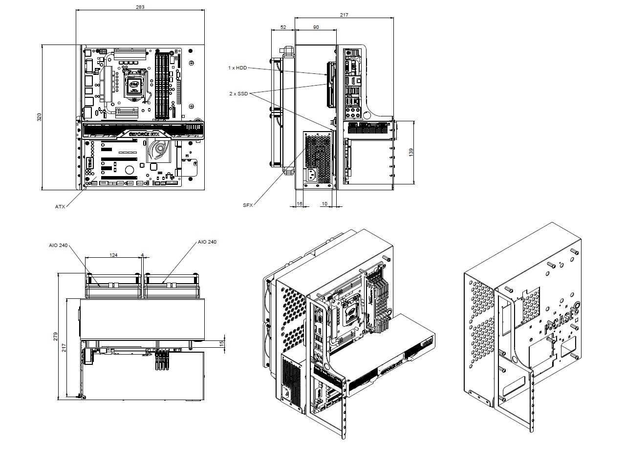 P-CASE 6 ATX + SFX , 2 x AIO 240 , 1 x HDD, 2 x SSD test bench,