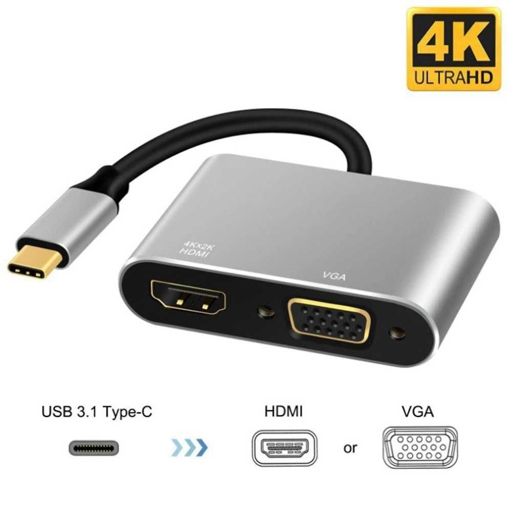 Hub Хаб 2в1 для Macbook, Ноутбук HDMI USB 3.0 TypeC Ethernet RJ45 Хаб
