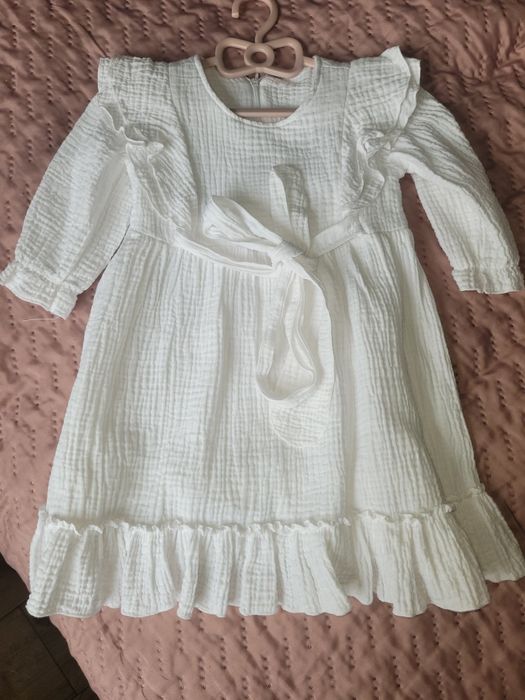 Sukienka muslinowa na chrzest r.74-80
