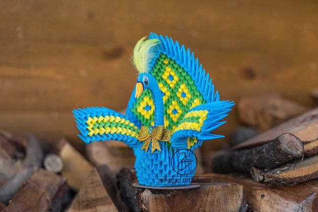 Paw origami modułowe łabędź złota kokarda prezent
