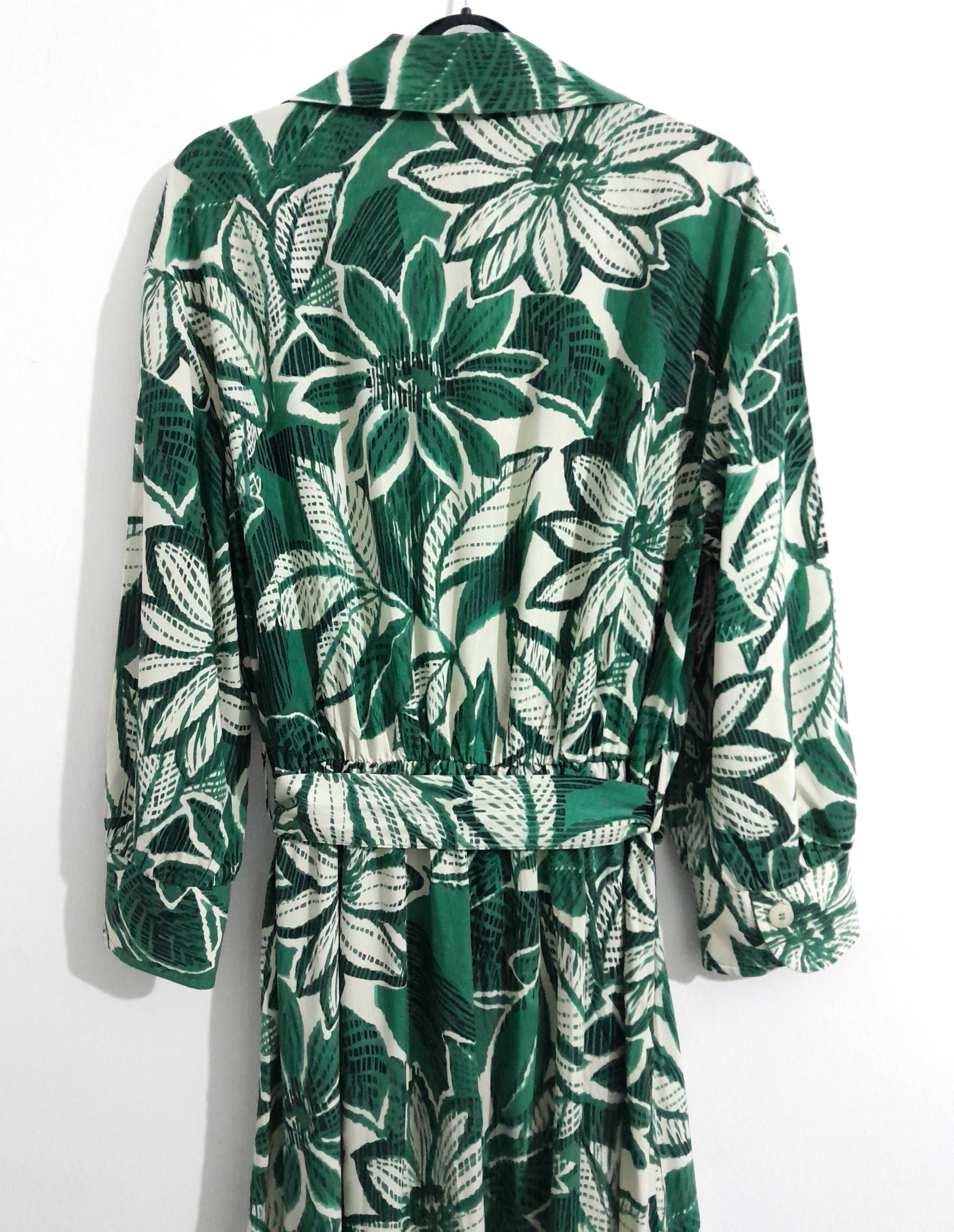 Vestido midi floral com cinto verde/branco da Zara T: M