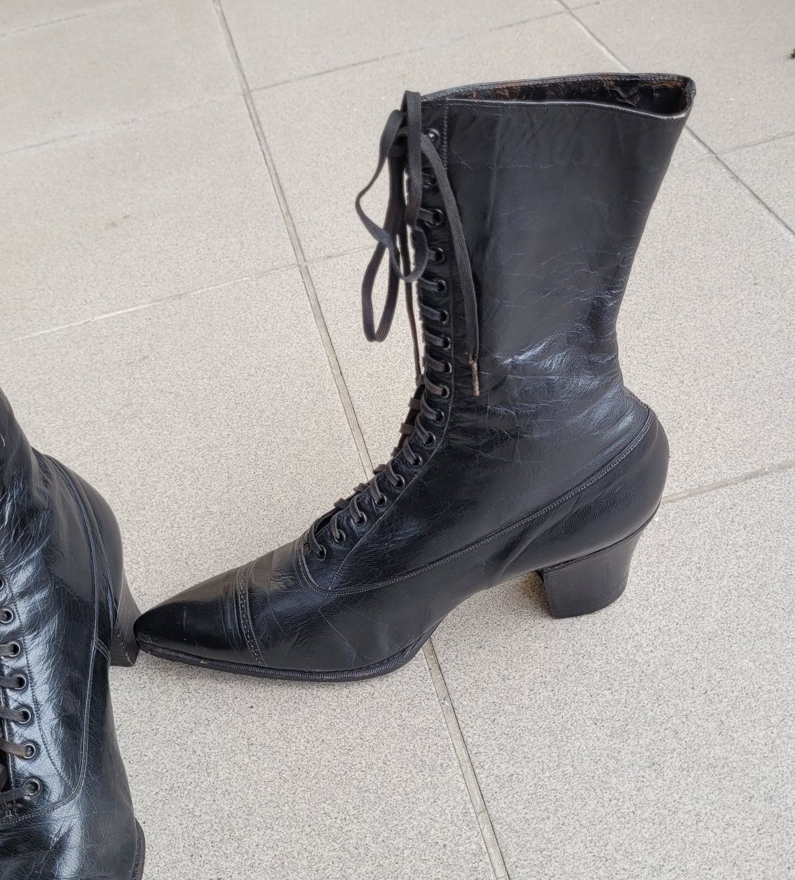 Buty, trzewiki sznurowane wiktoriańskie XIX/XX wiek