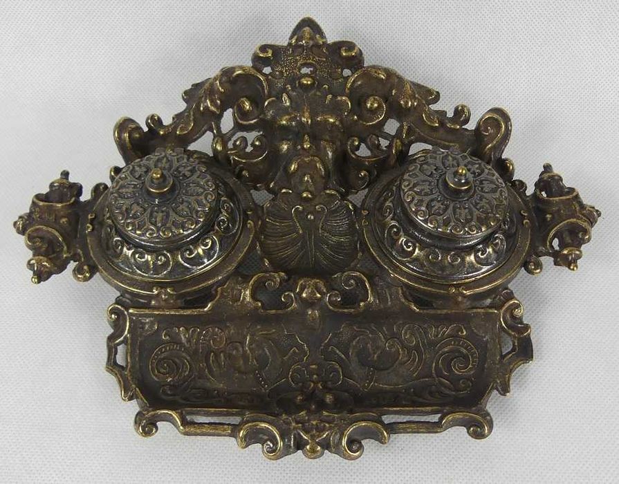 KAŁAMARZ biurko mosiądz atrament MASZKARON zdobiony