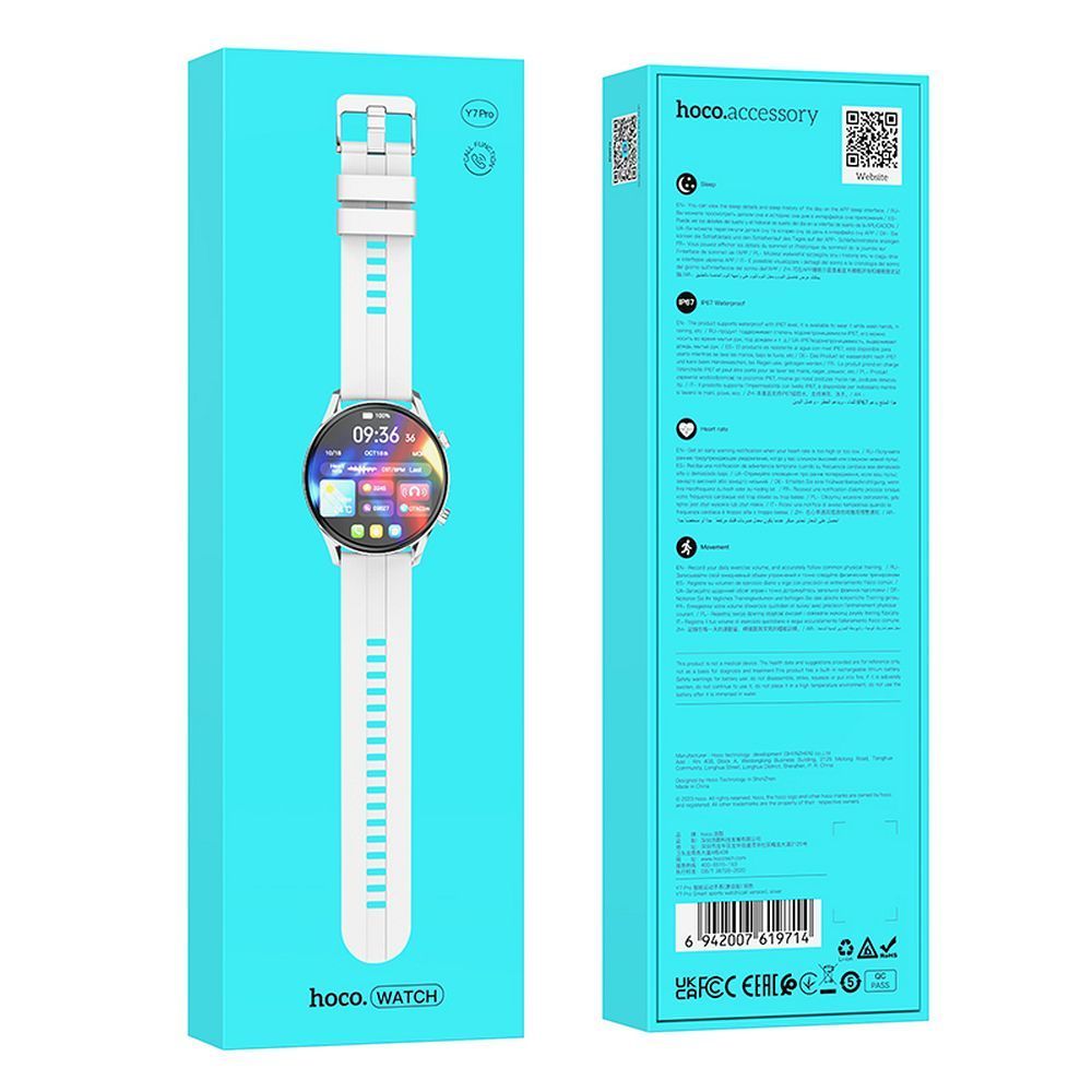 EOL Smartwatch Hoco 1,39" TFT IP67 z funkcją rozmowy Y7 PRO srebrny