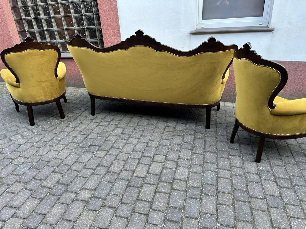 Wypoczynek Ludwikowski Sofa Kanapa + 2 Fotele Ludwik Po Renowacji