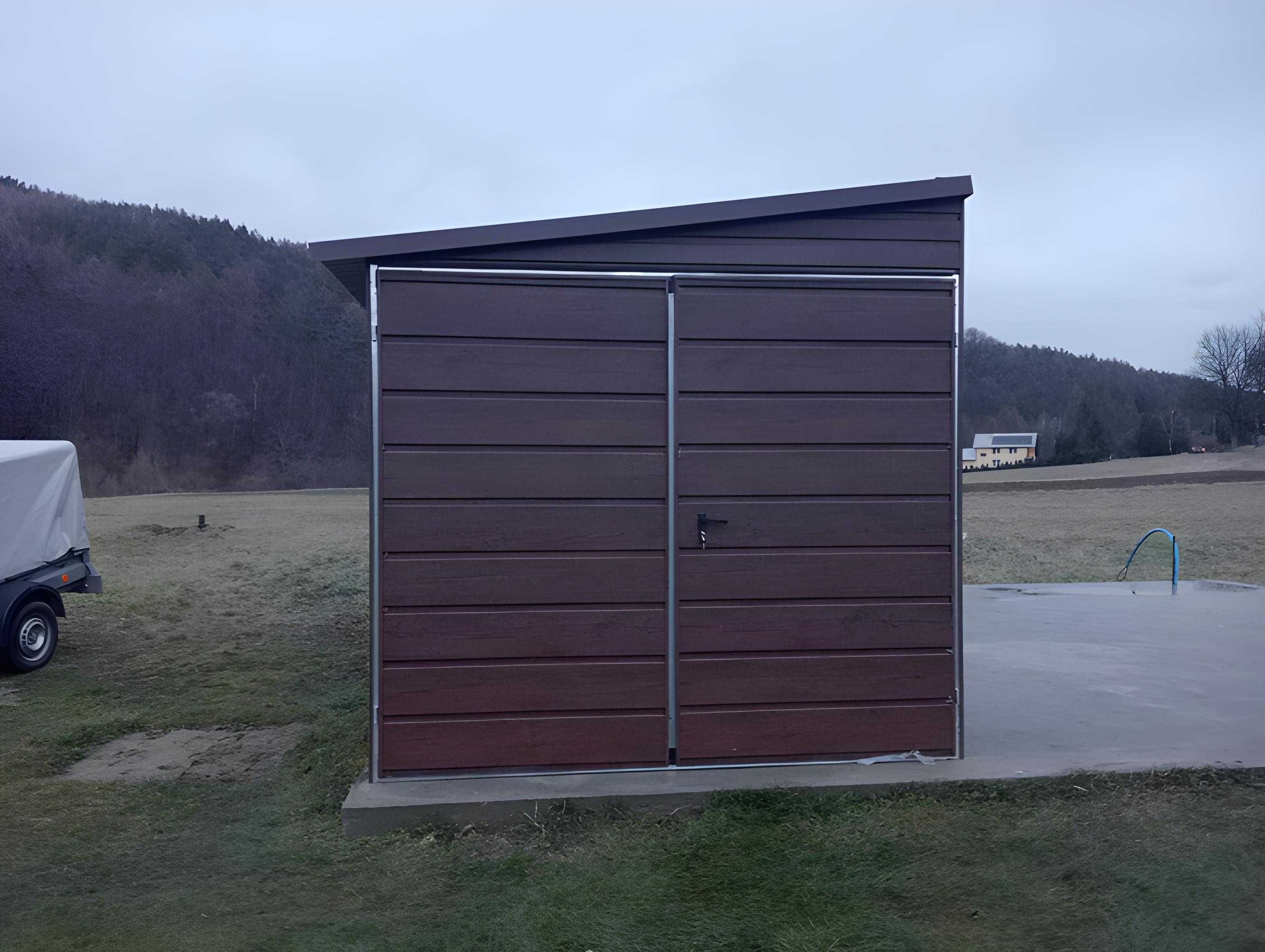 Garaż Blaszany Blaszak spad na bok drewnopodobny PREMIUM