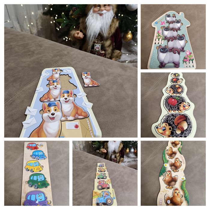 Розвивашки, пазли, сортери, овочі на липучках, головоломки