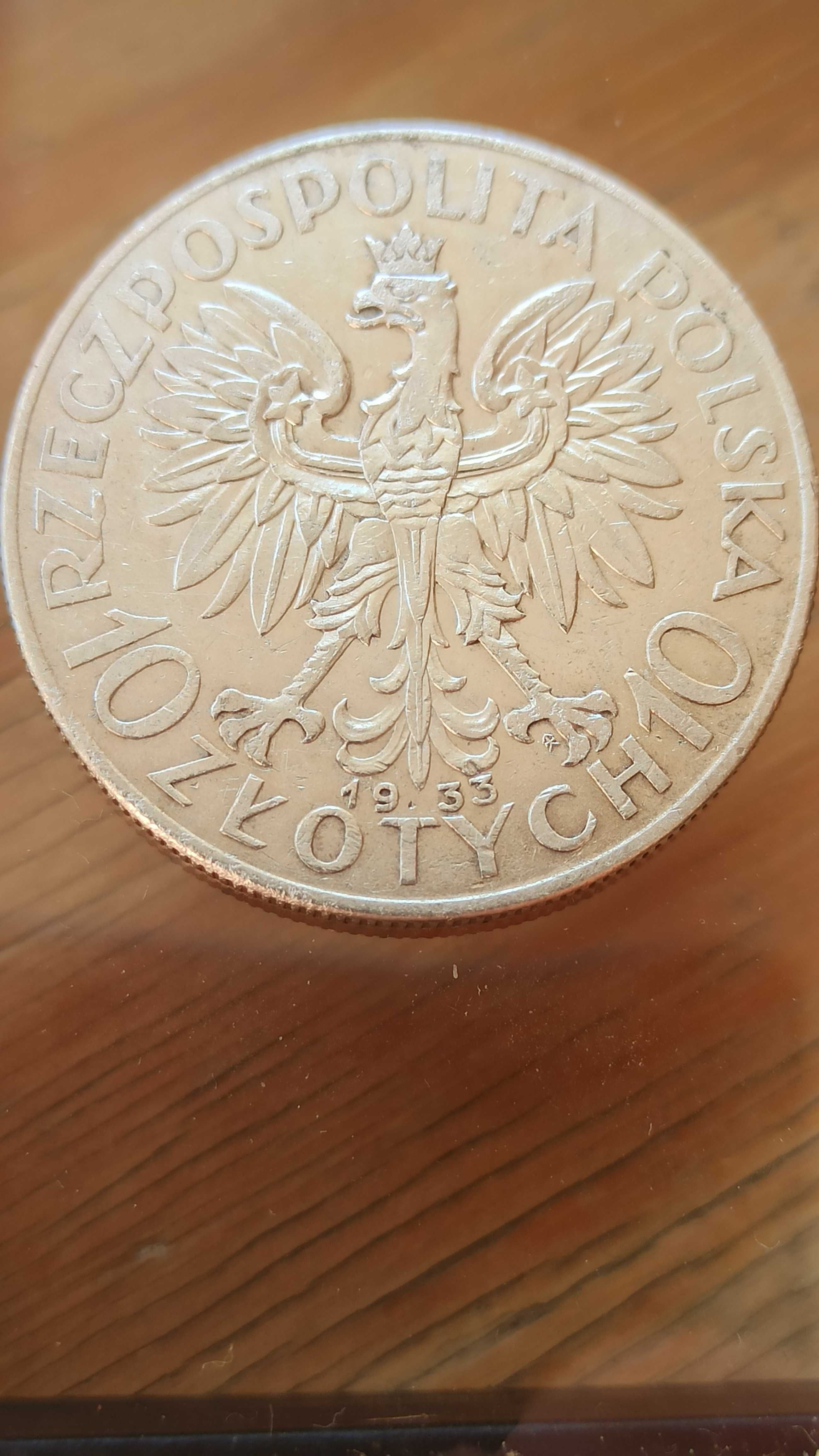 II RP, Moneta Srebro 10zł Polonia Głowa Kobiety Babka 1933 Piękna