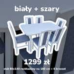 Nowe: STÓŁ 80x140/180 + 6 KRZESEŁ , BIAŁY + SZARY, dostawa cała PL