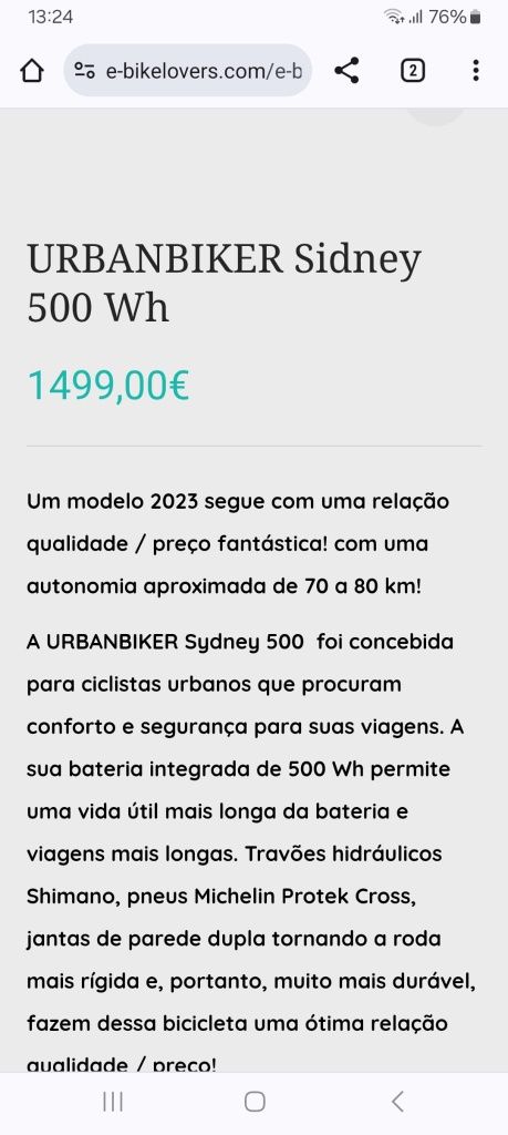 Bicicleta eléctrica Sidney 500 Wh