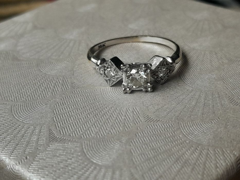 R.13 Pierścionek Art Deco Diamenty 0.34ct Złoto 585 Srebro WYCENA