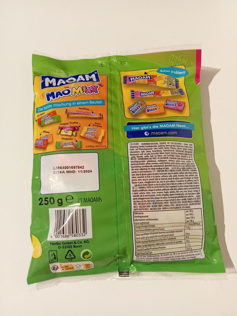 Maoam żelki Mao mixx 250g 21 sztuk gum w opakowaniu