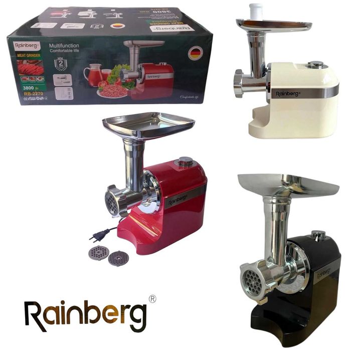 Мясорубка Rainberg RB-2270 3800W с реверсом и насадками для шинковки