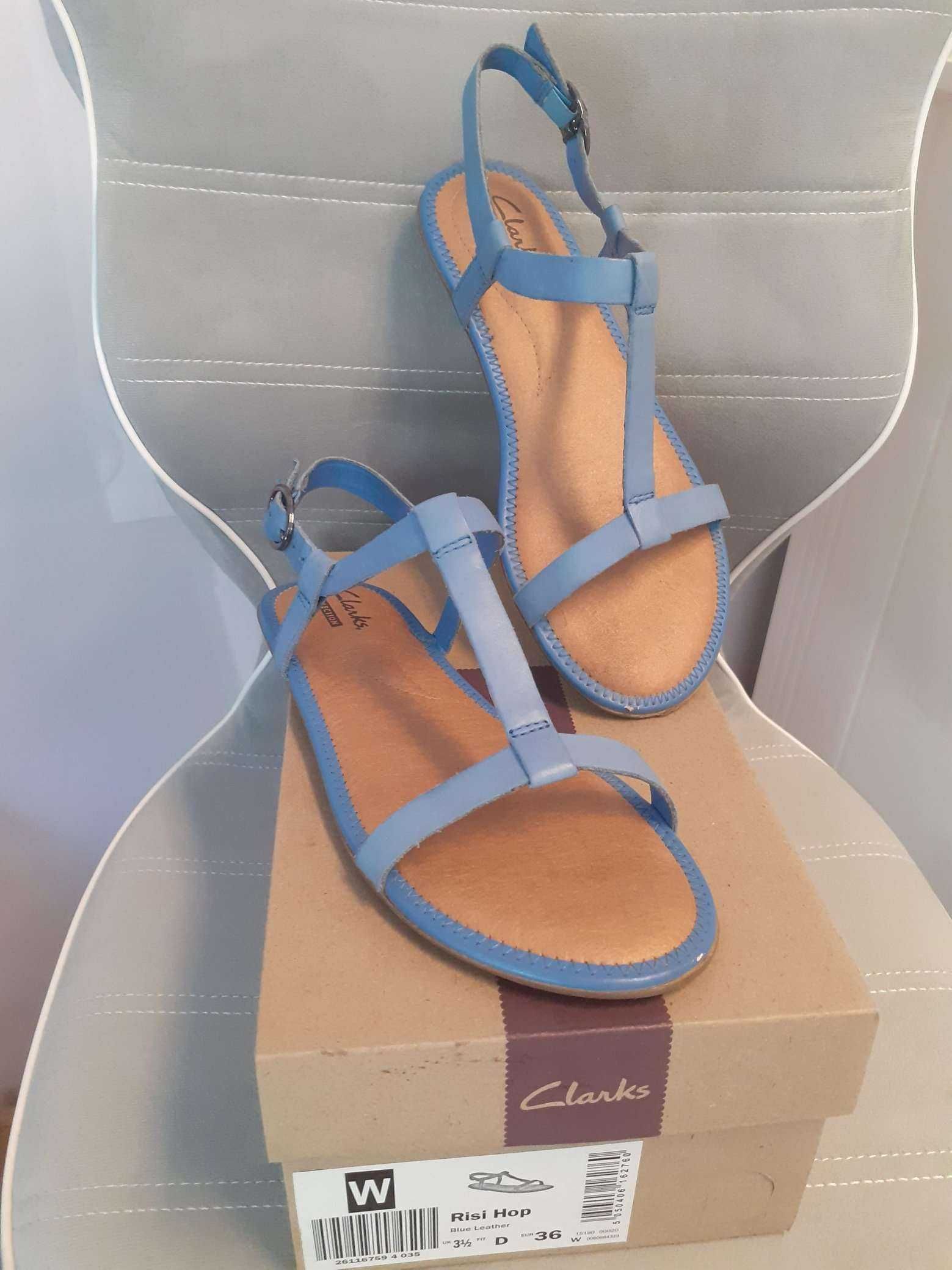 Risi Hop Sandały klapki Clarks r 36 błękitne BLUE skórzane niebieskie