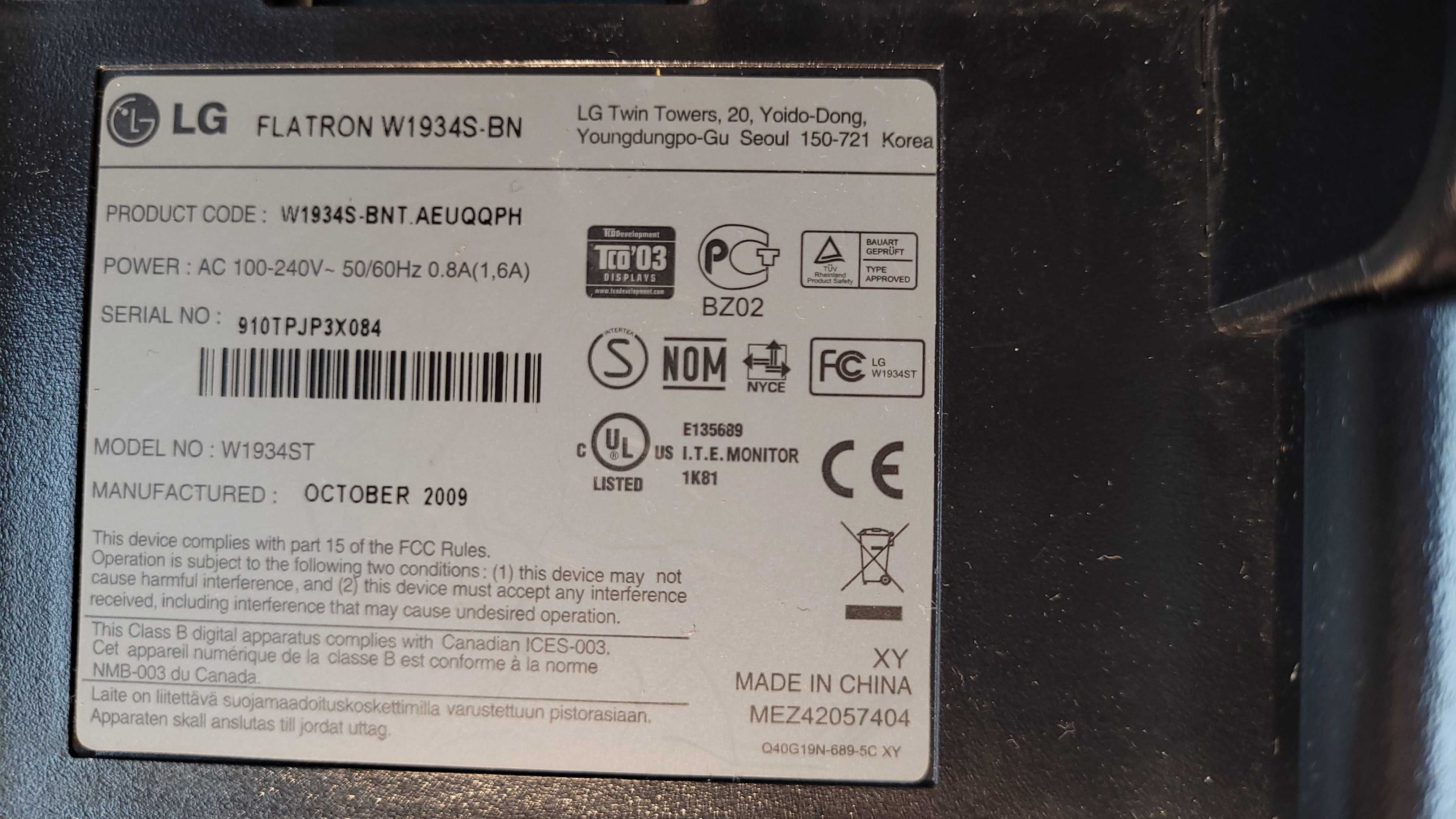 monitor LG w1934s 19"